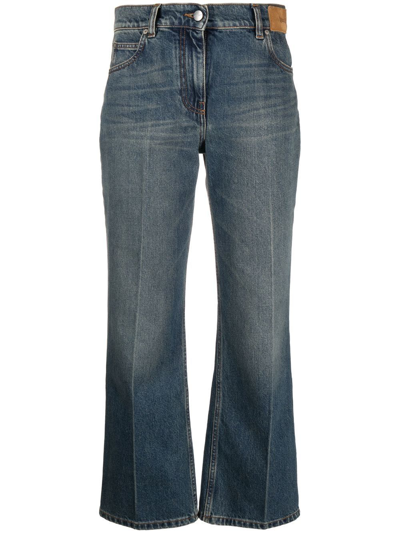 Palm Angels High Waist Denim Jeans With Star Patch In Light Blue Light Blue