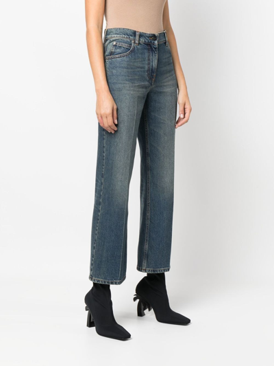 Palm Angels High Waist Denim Jeans With Star Patch In Light Blue Light Blue