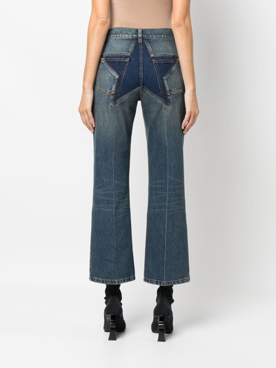 Palm Angels High Waist Denim Jeans With Star Patch In Light Blue Light Blue
