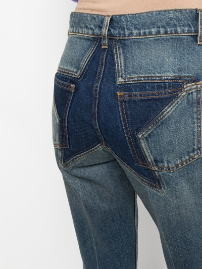Palm Angels High Waist Denim Jeans With Star Patch In Light Blue Light Blue