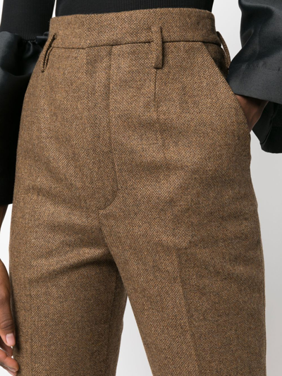 Shop Saint Laurent High-waisted Wool Trousers In Braun