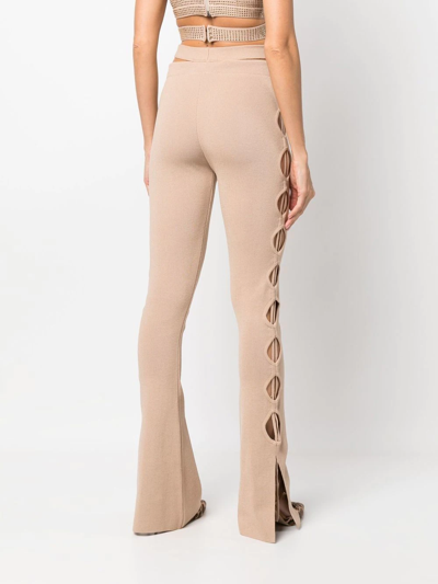 Shop Andreädamo Cut-out Stretch-knit Flared Trousers In Nude