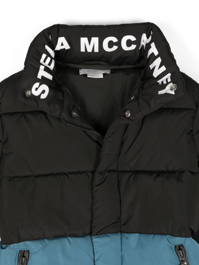 Shop Stella Mccartney Colour-block Logo Print Puffer Jacket In Black