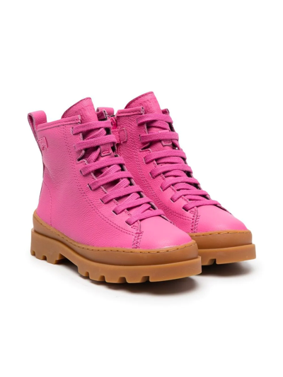 Camper Brutus Leather Lace-up Boots In Pink