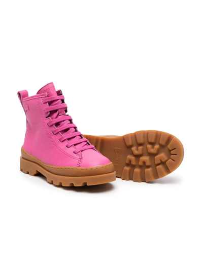 Camper Brutus Leather Lace-up Boots In Pink