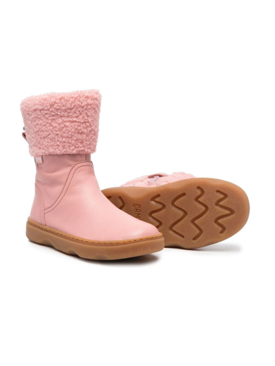 Shop Camper Faux-shearling Trimmed Leather Boots In Pink