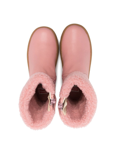 Shop Camper Faux-shearling Trimmed Leather Boots In Pink