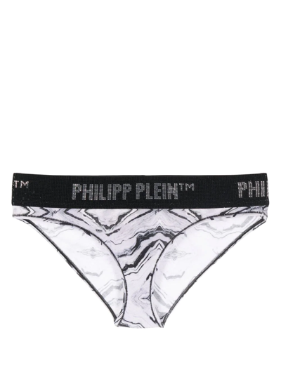 Shop Philipp Plein Rhinestone Logo-waistband Briefs In White