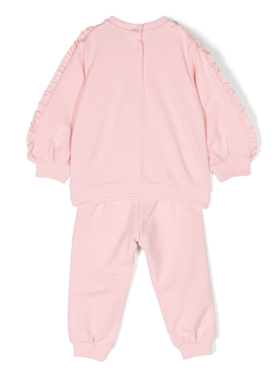 Shop Moschino Ruffled Logo-embroidered Tracksuit In Pink