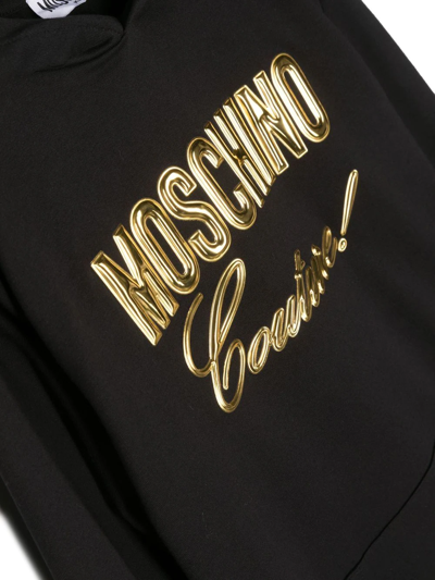 Shop Moschino Metallic-logo Hooded Dress In Black