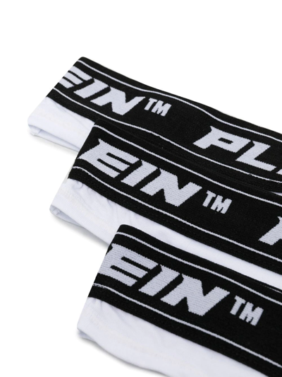 Shop Philipp Plein Logo-waist Thongs (set Of Three) In White