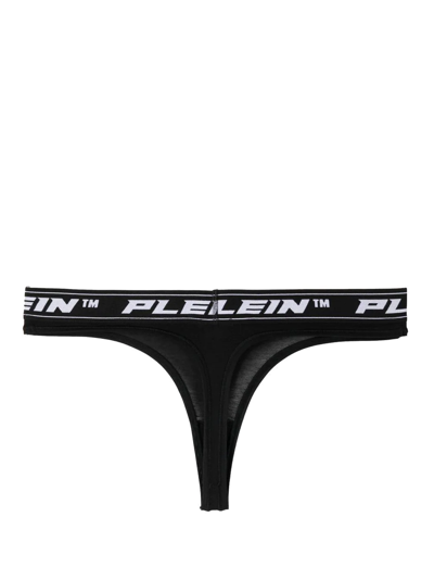 Shop Philipp Plein Logo-waist Thongs (set Of Three) In Black