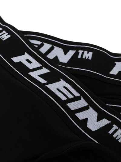 Shop Philipp Plein Logo-waist Thongs (set Of Three) In Black