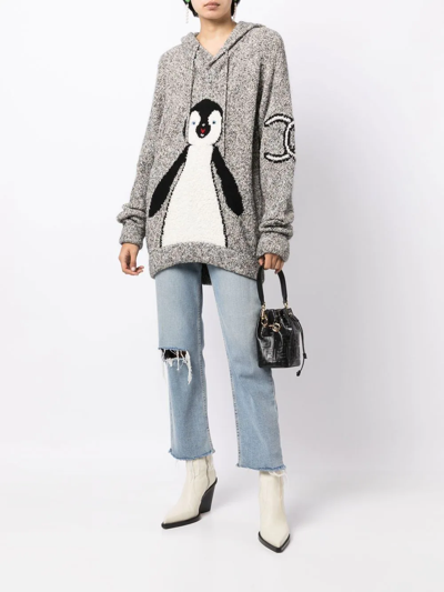 Pre-owned Chanel 2007 Penguin Knitted Drawstring Hoodie In Grey