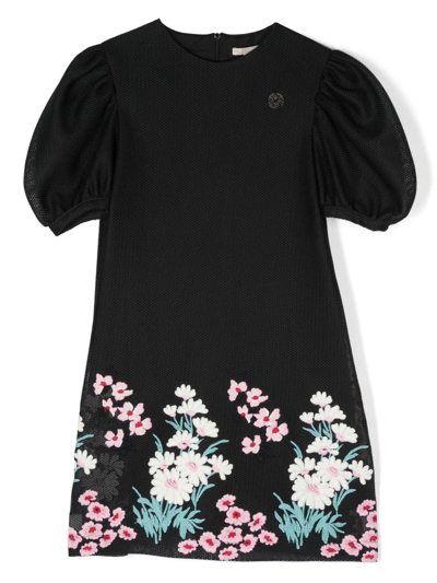 Elie Saab Junior Teen Floral-embroidered Dress In Black