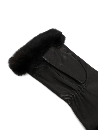 Pre-owned Hermes  Trimmed Fingerless Leather Gloves In Black