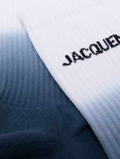 Shop Jacquemus Ombré Logo-print Socks In Blue