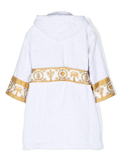 Shop Versace I Love Baroque Hooded Bathrobe In White