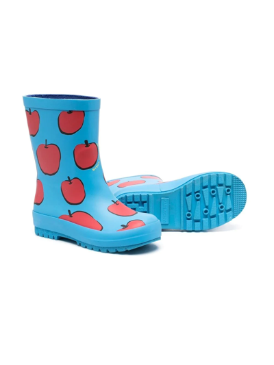 Shop Stella Mccartney Apple-print Rain Boots In Blue