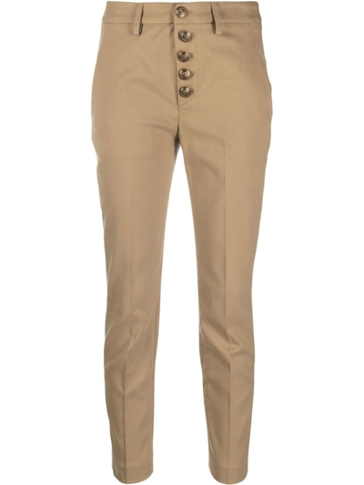 Shop Dondup Buttoned-up Slim-fit Trousers In Neutrals