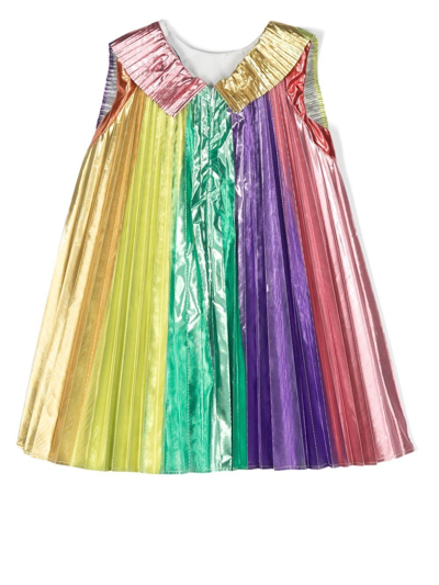 Shop Stella Mccartney Rainbow-print Pleated Dress In Pink