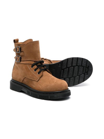 Gallucci Lace-up Leather Ankle Boots In Brown
