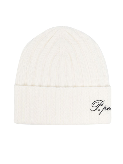 Shop Paolo Pecora Embroidered-logo Knitted Beanie In White