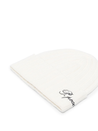 Shop Paolo Pecora Embroidered-logo Knitted Beanie In White