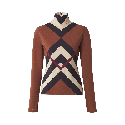 Pre-owned Burberry Chevron Check Print Turtleneck Top 'dark Birch Brown'