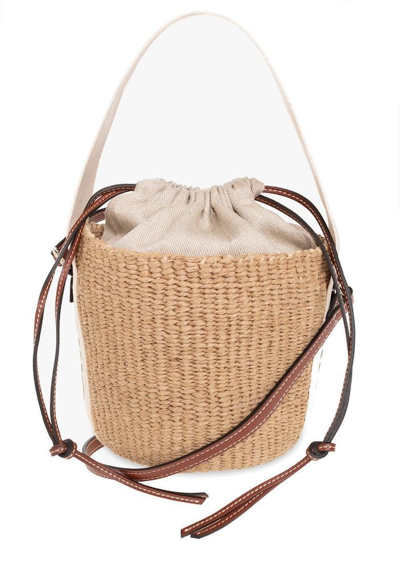Shop Chloé Woody Small Basket Tote Bag In White
