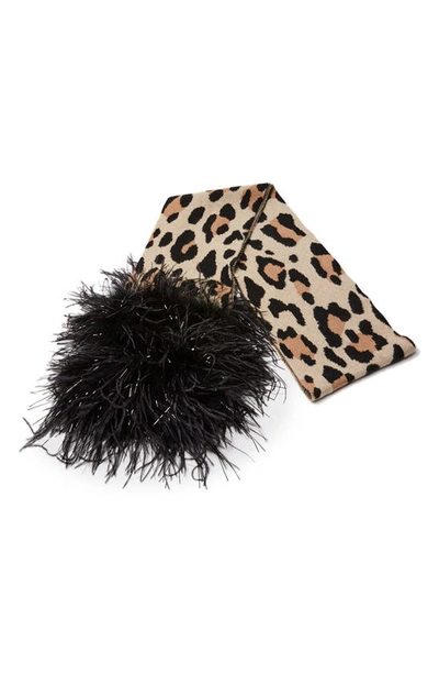 Shop Eugenia Kim Leopard Print Cashmere Feather Trim Scarf In Camel Leopard