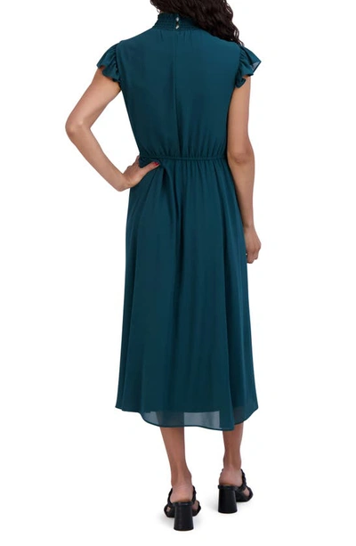Shop Sandra Darren Mock Neck Flutter Sleeve Midi Dress In Green