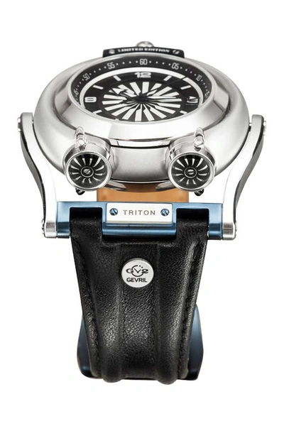 Gevril Gv2 Triton Leather Strap Watch, 49mm In Black