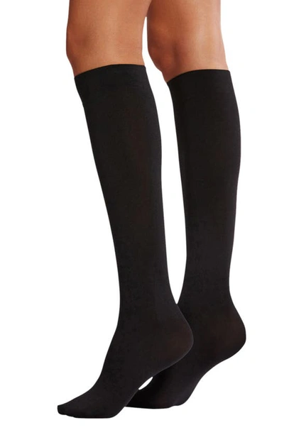 Shop Wolford Aurora Knee High Socks In Black
