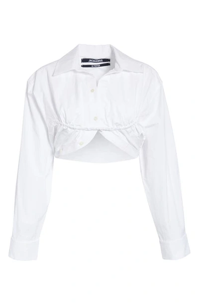 Shop Jacquemus La Chemise Machou Cotton Poplin Bolero Shirt In White