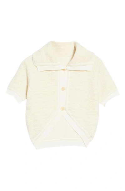 Shop Jacquemus Le Campana Short Sleeve Crop Cardigan In Off-white