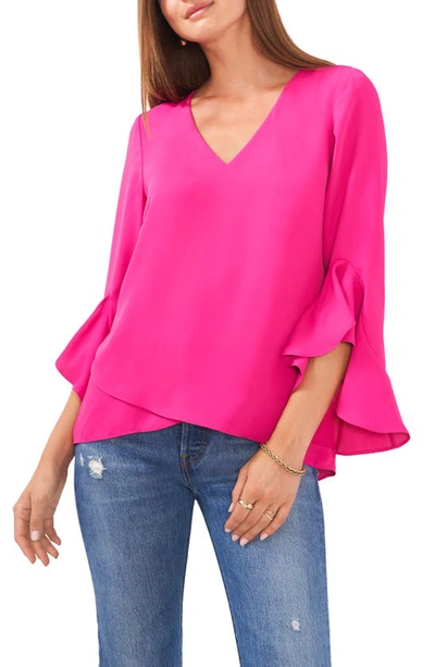 Shop Vince Camuto Flutter Sleeve Tunic In Pomegrante Pink
