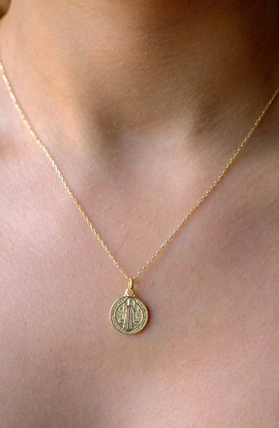 Shop Argento Vivo Sterling Silver Saint Benedict Coin Pendant Necklace In Gold