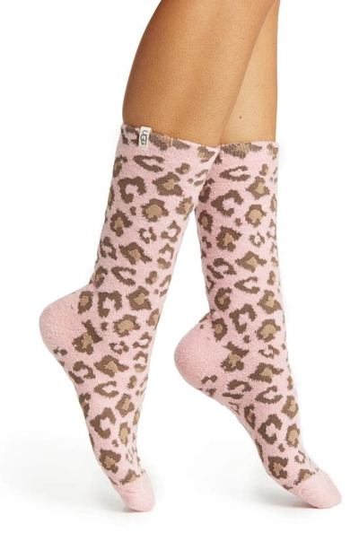 Shop Ugg Leslie Crew Socks In Clay Pink Leopard