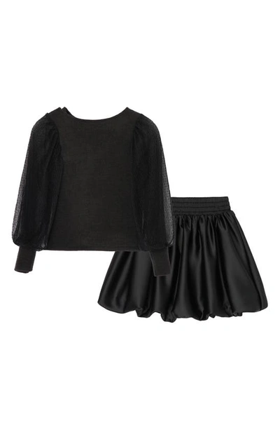 Shop Habitual Rib Puff Sleeve Top & Skirt Set In Black