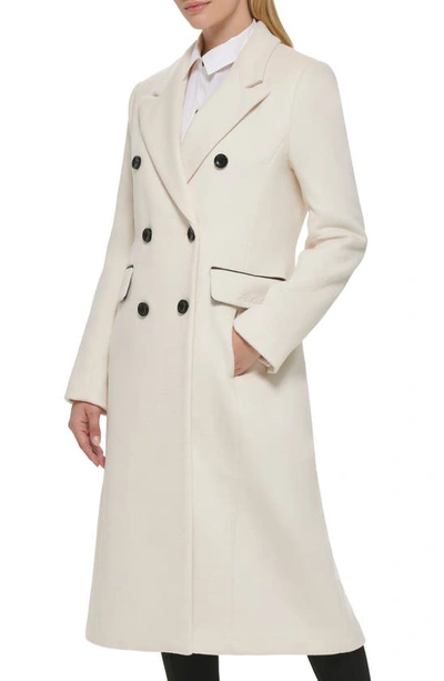 Shop Karl Lagerfeld Wool Blend Double Breasted Coat In White
