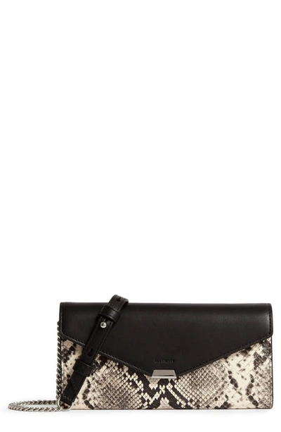 Shop Allsaints Sliver Snake Embossed Leather Wallet On A Chain In Natural