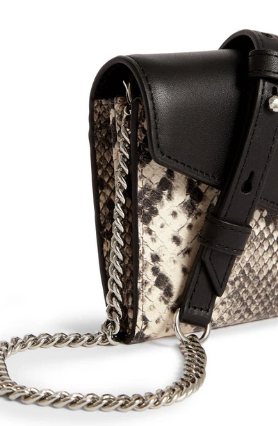 Shop Allsaints Sliver Snake Embossed Leather Wallet On A Chain In Natural