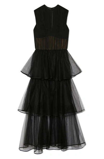 Shop Jonathan Simkhai Benton Plissé Sleeveless Tulle A-line Dress In Black