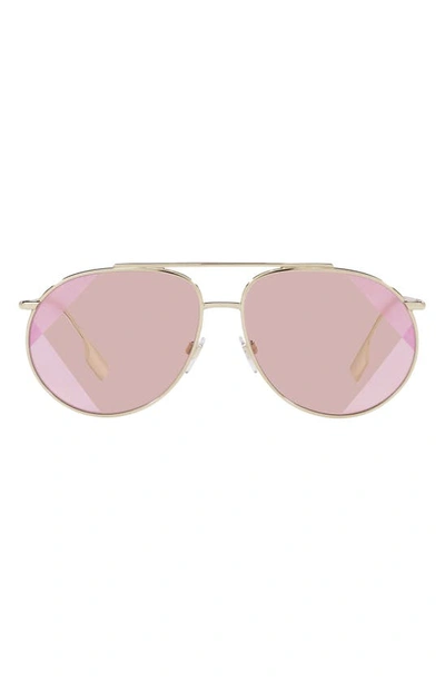 Shop Burberry 61mm Aviator Sunglasses In Pink