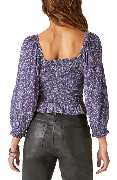 Lucky Brand Women's Floral-print Smocked Button-front Top In Navy Multi