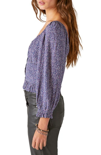 Lucky Brand Women's Floral-print Smocked Button-front Top In Navy Multi
