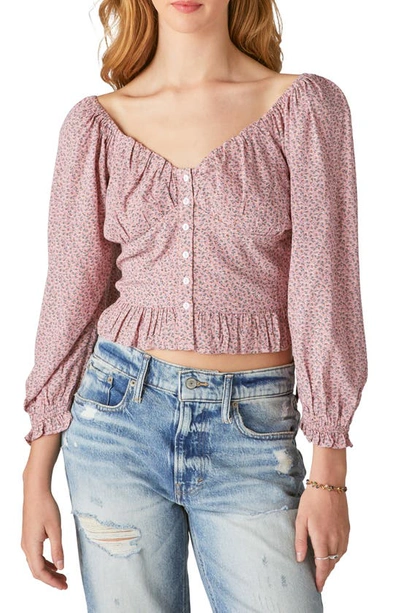 Shop Lucky Brand Floral Smocked Button-up Blouse In Pink Multi