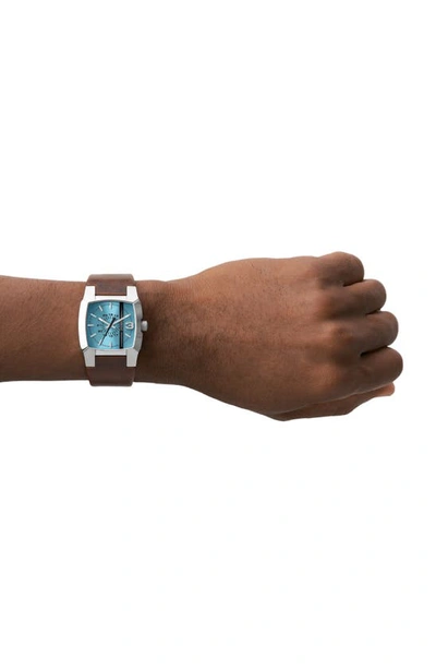 Shop Diesel Cliffhanger Leather Strap Watch, 36mm In Brown/blue