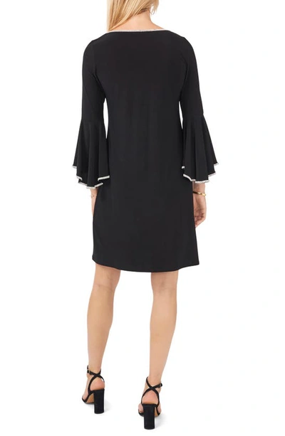 Shop Chaus Rhinestone Trim Ruffle Sleeve Shift Dress In Black/ Silver